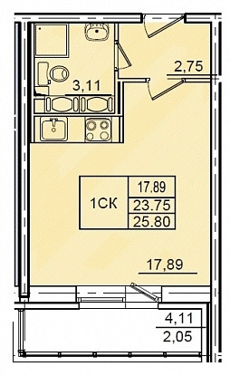 Студия 23.75 м²
