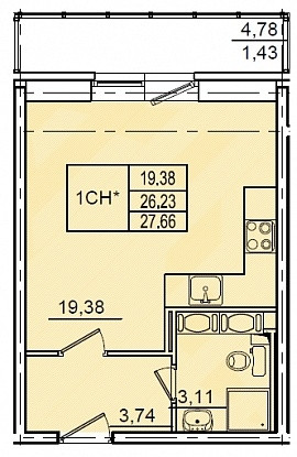 Студия 26.23 м²